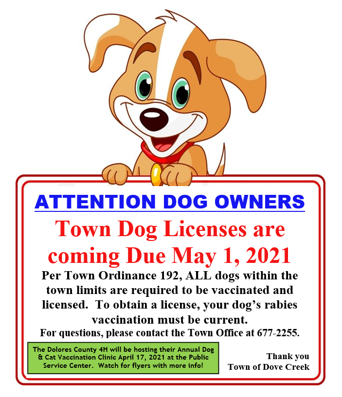 Dog License | Town of Dove Creek